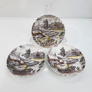 VTG Set of 3 Yorkshire Staffordshire Ironstone Tea Saucers Farm Scene 5.5" 4405